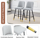 English Elm Modern Light Gray Pu Bar Stool - Gold Decorated Legs With Comfortable Resting Beam.Light Gray,Black Metal Legs,,Bar Stool.Set Of 2 Chairs.