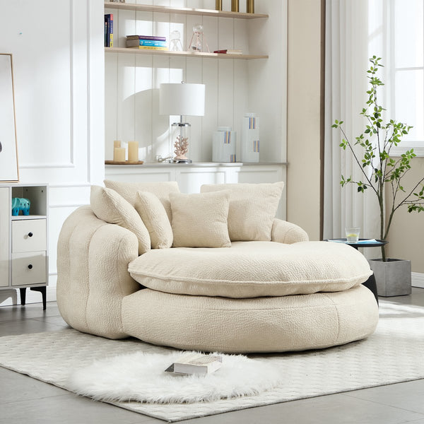 English Elm Oversized Memory Foam Chenille Bean Bag Sofa with Ergonomic Back Support, 3 Large & 2 Small Pillows Beige W395P359408