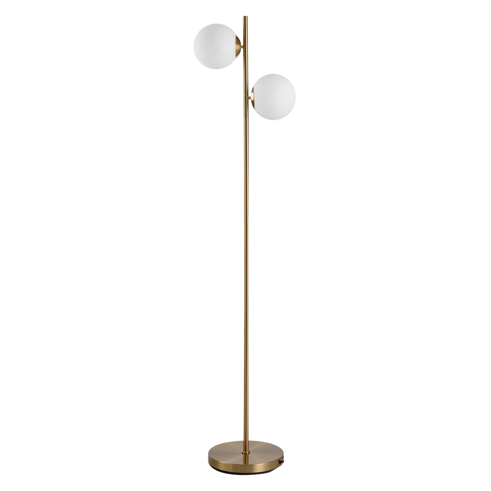 English Elm HOMCOM Gold Floor Lamp with 2 Glass Globe Shades, Anti-Skid Base, Footswitch, Modern 65" Tall W2225P217292