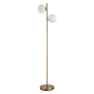 English Elm HOMCOM Gold Floor Lamp with 2 Glass Globe Shades, Anti-Skid Base, Footswitch, Modern 65" Tall W2225P217292