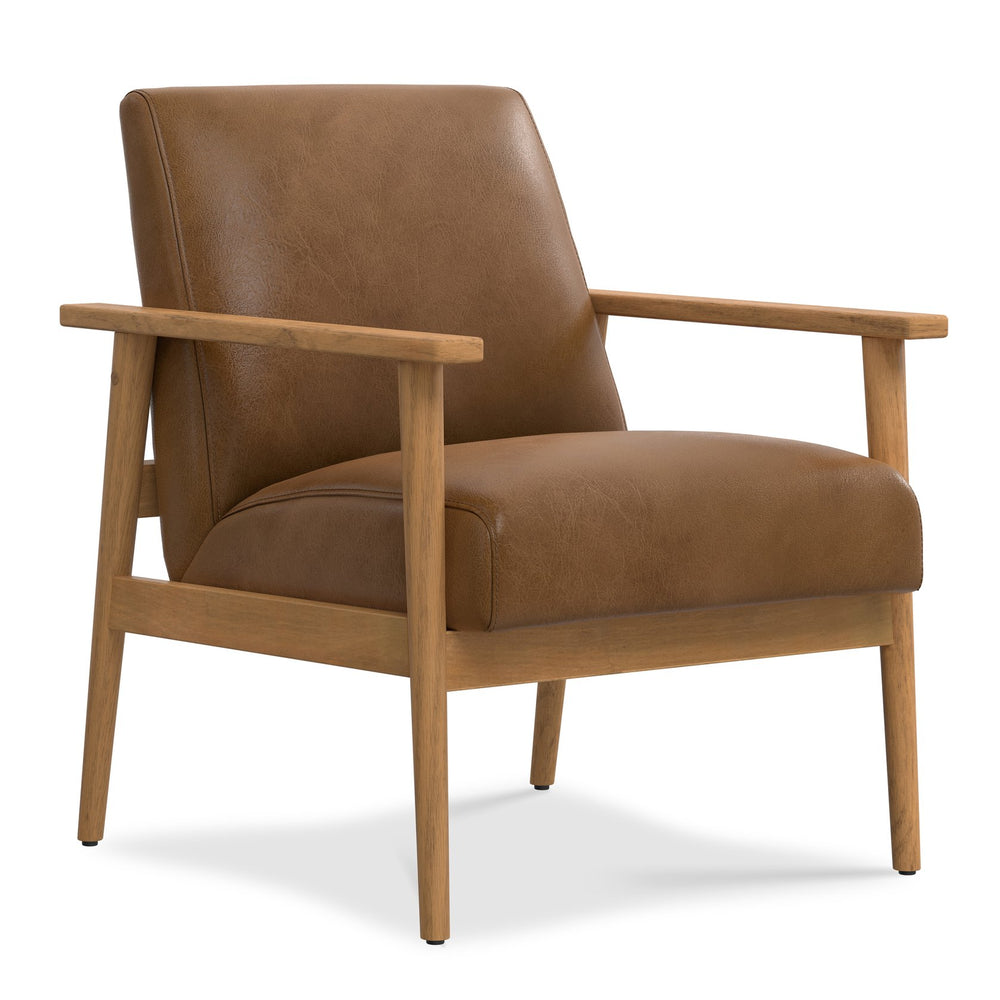 English Elm Paloma Genuine Leather Accent Chair in Caramel Brown with Solid Ash Frame, Mid-Century Modern Comfort and Durability B136P364314