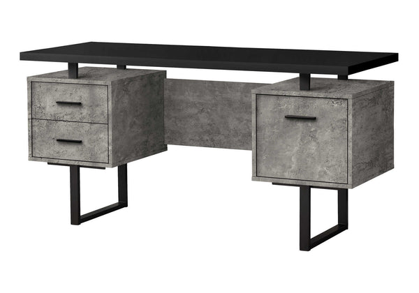 English Elm Computer Desk For Home Office: Reversible Setup, Ample Storage, Modern Black & Grey Design, 60" B2710P219864