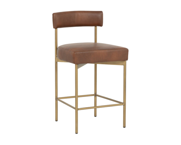 Sunpan SENECA Open-Back Counter Stool in Bravo Cognac with Antique Brass Frame for Modern Elegance 112567
