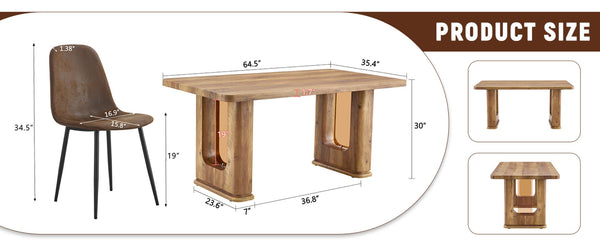 English Elm Table And Chair Set - 64.5" Wood-Textured Dining Table With 4 Techno-Fabric Chairs, Modern Design W1151S04085-GIGA