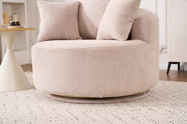 English Elm 360° Swivel Chair upholstered barrel accent chair with plush high-resilience foam and pillows for comfort Beige W2231P264468