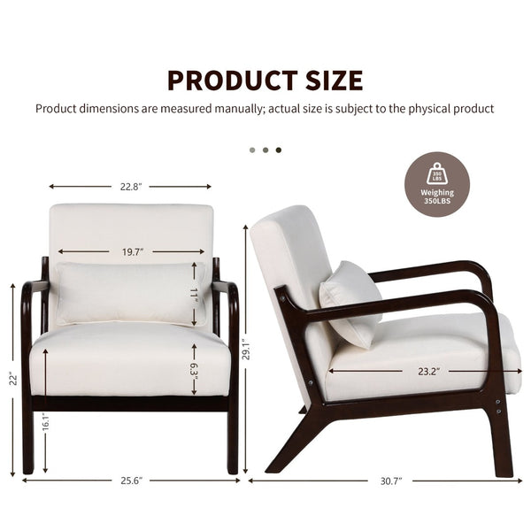 English Elm Mid Century Modern Accent Chair Solid Rubberwood Frame Lumbar Pillow Beige Living Room W2989P426360