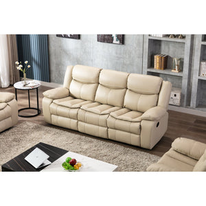 English Elm 1+2+3 Leather reclining sectional set with pocket springs, pillow-top arms, storage, solid frame comfort Cream W791S00004