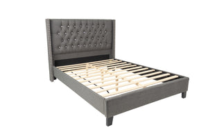 English Elm Contemporary Queen Platform Bed Tufted Polyfiber Headboard with Nailhead Trim Bedroom B011S02055