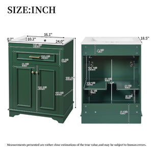 English Elm 24" Matte Single Sink Vanity Solid Poplar Frame Gold Hardware Soft Close Cabinet Green N710P389449F