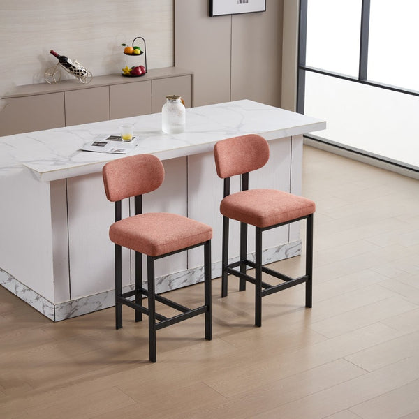 English Elm Bar Stools Set of 2 Upholstered Fabric Seat with Foam Cushion Black Metal Legs Orange W3244P310203