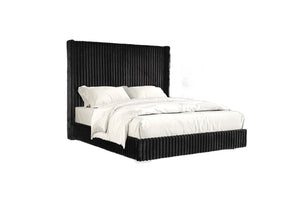 English Elm Bedroom Elegant Contemporary Queen Bed with Fur Chenille Upholstery, Engineered Wood Frame, Mattress-Ready Black 64.5 L x 73.5 W x 6.5 H B2741P320883