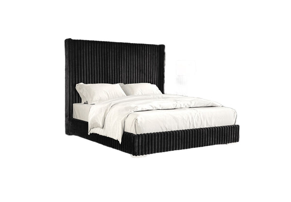 English Elm Bedroom Elegant Contemporary Queen Bed with Fur Chenille Upholstery, Engineered Wood Frame, Mattress-Ready Black 64.5 L x 73.5 W x 6.5 H B2741P320883