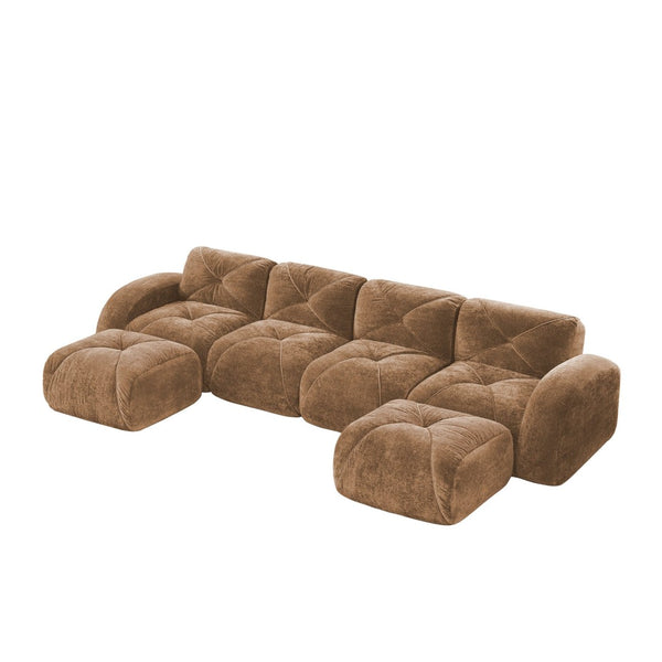 English Elm U-shaped Modular Velvet Sofa Tufted Cushions High Density Foam Living Room Sectional Camel W714S01602