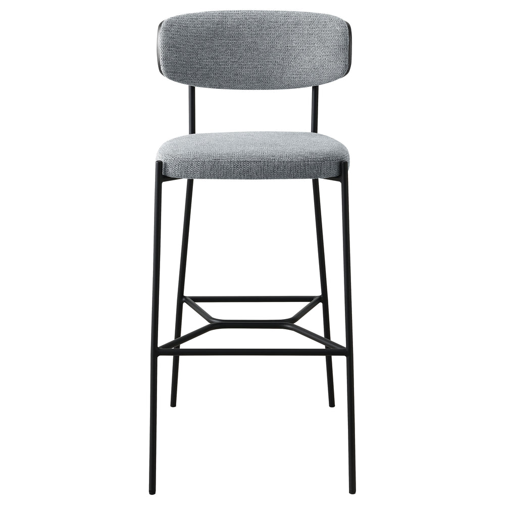 English Elm Joy Grey Pub Height Bar Stool Pair — Upholstered Curved Back Support, Metal Frame, Geometric Footrest, Durable Comfort B062P299865