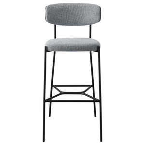 English Elm Joy Grey Pub Height Bar Stool Pair — Upholstered Curved Back Support, Metal Frame, Geometric Footrest, Durable Comfort B062P299865