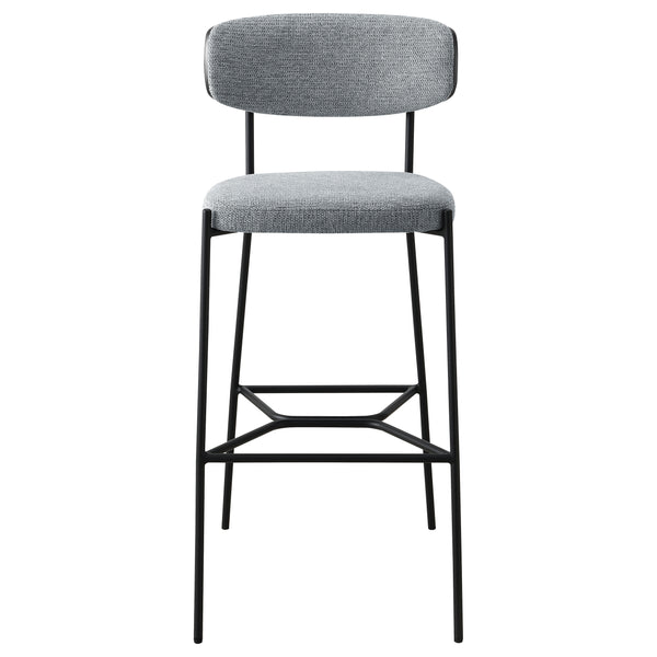 English Elm Joy Grey Pub Height Bar Stool Pair — Upholstered Curved Back Support, Metal Frame, Geometric Footrest, Durable Comfort B062P299865
