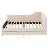 English Elm Twin Size L-Shaped Corduroy Daybed,Upholstered Bed Frame With 2 Storage Drawers, Beige