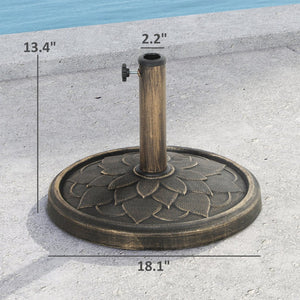 English Elm Umbrella Stand Resin Concrete Base with Lotus Relief Bronze Finish for Patio Decks T3971P426487