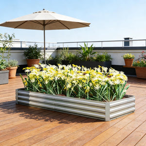 English Elm Flower and Herb Raised Garden Bed Galvanized Steel Outdoor Planter Open Bottom Design T3971P455929