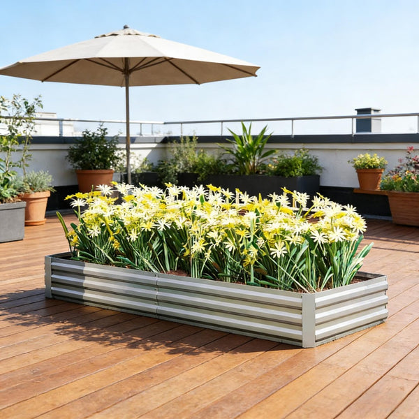 English Elm Flower and Herb Raised Garden Bed Galvanized Steel Outdoor Planter Open Bottom Design T3971P455929