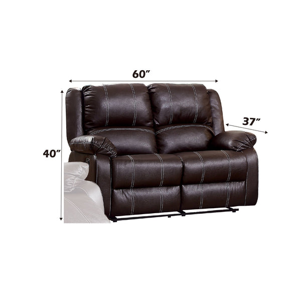 English Elm Zuriel Synthetic Leather Recliner Loveseat with Pocket Springs, Pillow-Top Arms & Smooth Latch Recline Brown 56 L x 31 W x 26 H B2726P253076