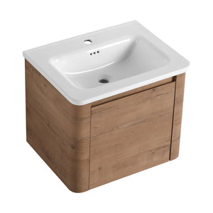 English Elm 48'' Wall-Mounted Bathroom Vanity With Soft-Close Door, White Sink, Storage Shelves & Plywood Design W999S00430