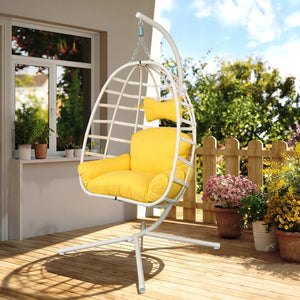 English Elm Egg Hanging Chair with Stand Pe Rattan Swing Seat Washable Cushion Patio Bedroom T5880P497428