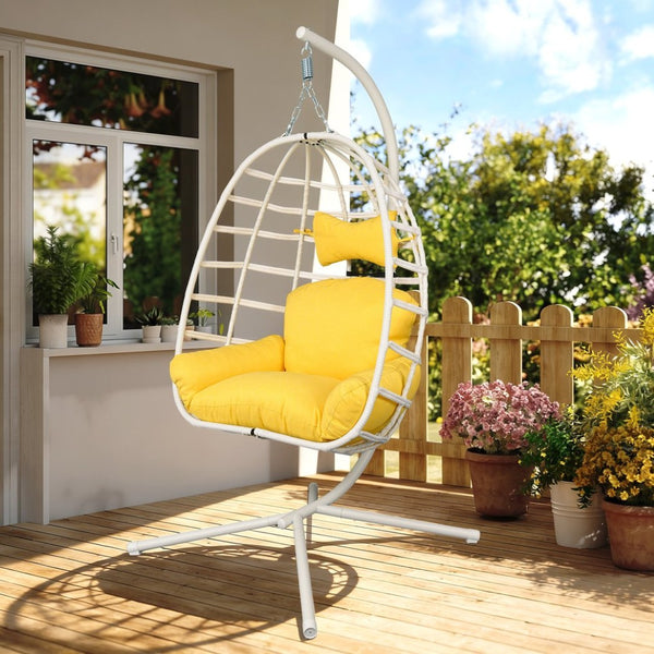 English Elm Egg Hanging Chair with Stand Pe Rattan Swing Seat Washable Cushion Patio Bedroom T5880P497428