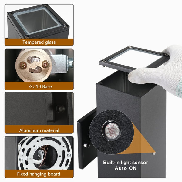 English Elm Outdoor Matte Black Square Sconce Set with Dusk to Dawn Sensor for Porch or Garage W1340P449839
