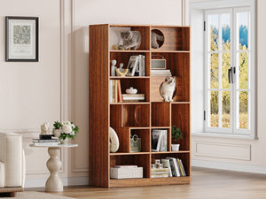English Elm Modern Wood Grain Bookshelf Cat Habitat with Climbing Cubbies for Living Room Brown N752P395027D