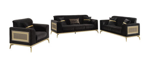 English Elm Antigua Glam 3 Piece Living Room Sofa Set with Plush Cushions and Gold Tone Accents Black+Gold B009S02175