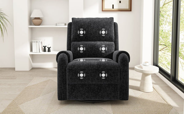 English Elm Manual Recliner Swivel Rocker Massage Chair Chenille Nursery and Living Room Seat Black N763P347287B