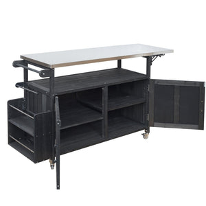 English Elm Foldable Outdoor Kitchen Cart with Stainless Worktop Fir Wood Frame and Lockable Wheels Black N719P380279B