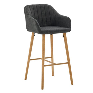English Elm Modern Linen Upholstered Barstools with Oak Legs Armrests and Footrest for Kitchen Islands Black W395P396317