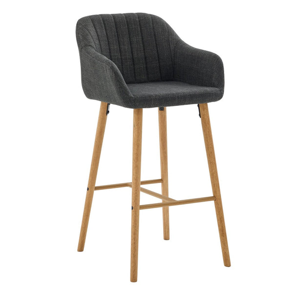 English Elm Modern Linen Upholstered Barstools with Oak Legs Armrests and Footrest for Kitchen Islands Black W395P396317