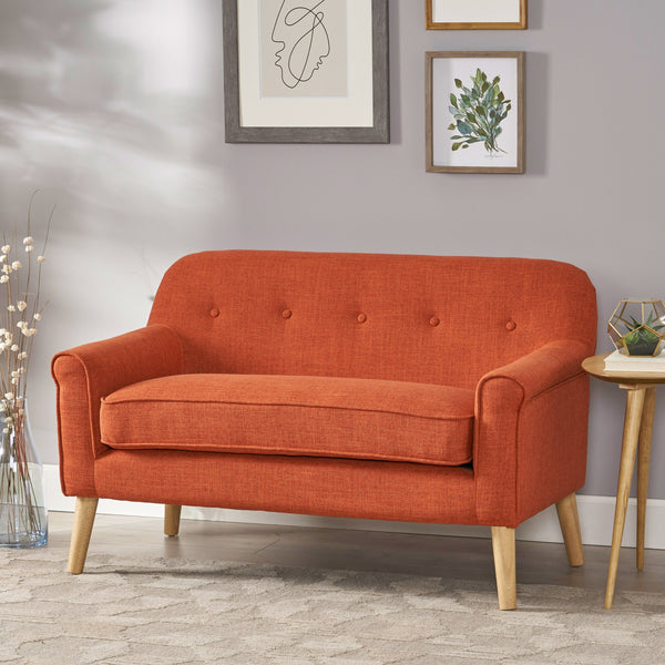 English Elm Christopher Knight Home® - LOVESEAT Elegant Two-Seater with Button-Tufting and Rolled Arms, 100% Polyester Fabric Comfort Orange 61035.00MORG