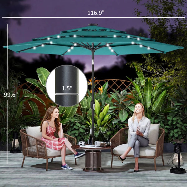 English Elm Garden Cantilever Patio Umbrella with Solar Led Lights and Upf30 Polyester Canopy Teal T3971P481872