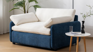 English Elm 50*43" Oversized Chenille Armchair Deep Lounge Seat Modern Minimalist Living Room Chair Blue+Cream N723S5042C