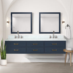 English Elm Blue Double Bath Vanity 84" W With Carrara Marble Top, Soft-Close Drawers & Elegant Design B2731P258146