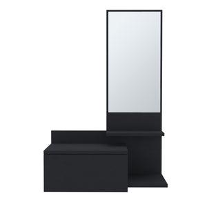 English Elm Vienna Floating Mirror Console Table with 3-Tier Shelves, Full-Extension Drawer, Modern Entryway Charm Black 31.5 L x 18.2 W x 6 H B200P240256