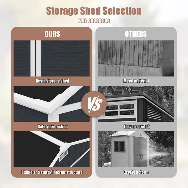 English Elm 8*7ft Outdoor Resin Storage Shed with Double Door Windows and Uv Resistant Floor W1598S00028