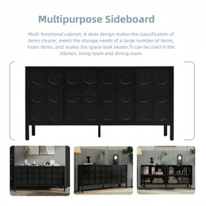 English Elm Stylish Geometric Circle Door Sideboard Cabinet with MDF Solid Wood Legs Adjustable Shelves Black W2696P256250