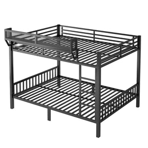 English Elm Queen Over Queen Metal Bunk Bed With Sturdy Ladder, Storage Shelf & Stylish Black Finish For Teens W2580S00043-GIGA