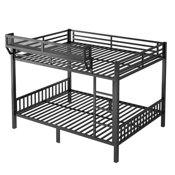 English Elm Queen Over Queen Metal Bunk Bed With Sturdy Ladder, Storage Shelf & Stylish Black Finish For Teens W2580S00043-GIGA