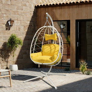 English Elm Hanging Egg Chair with Stand Pe Wicker Ergonomic Swing Seat for Patio or Bedroom T5880P497558