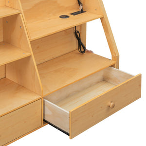 English Elm Full Bunk Bed with App Led Lighting Usb Charging Storage Drawers Kids Bedroom Natural N820S00080N