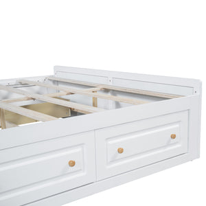 English Elm Wood Queen Size Platform Bed Frame with 6 Drawers for Storage, Sturdy Pine/MDF Slat System, 500lb Capacity White N709P241723K