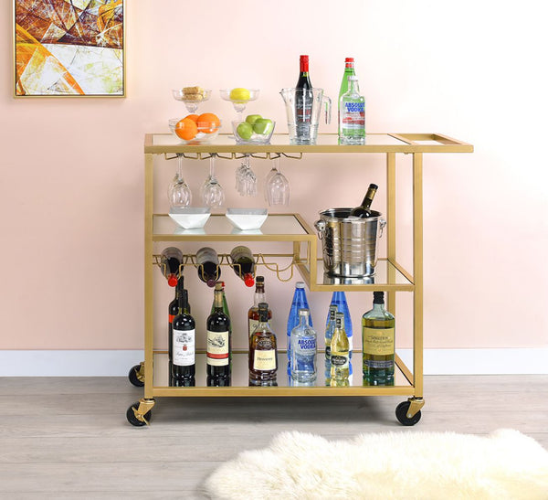 English Elm Adamsen Mirrored Champagne Serving Cart with Wine Rack, 3 Open Shelves, Casters & 70lb Top Capacity B2726P287298