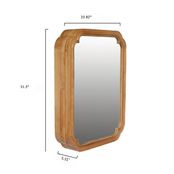 English Elm 31.5" Wood Framed Mirror Cabinet with Beaded Trim Shelves Brown – Wall-Mounted Medicine Storage, Rustic-Chic Bath Organizer W2295P365041