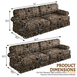 English Elm Luxuriously Deep Chenille Sofa with Pleated Skirt and Rolled Arms for Living Rooms Black Floral W1885S00296
